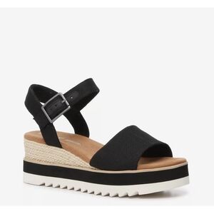 TOMS Diana Espadrille Platform Wedge Sandal 9.5 W Black Tan White